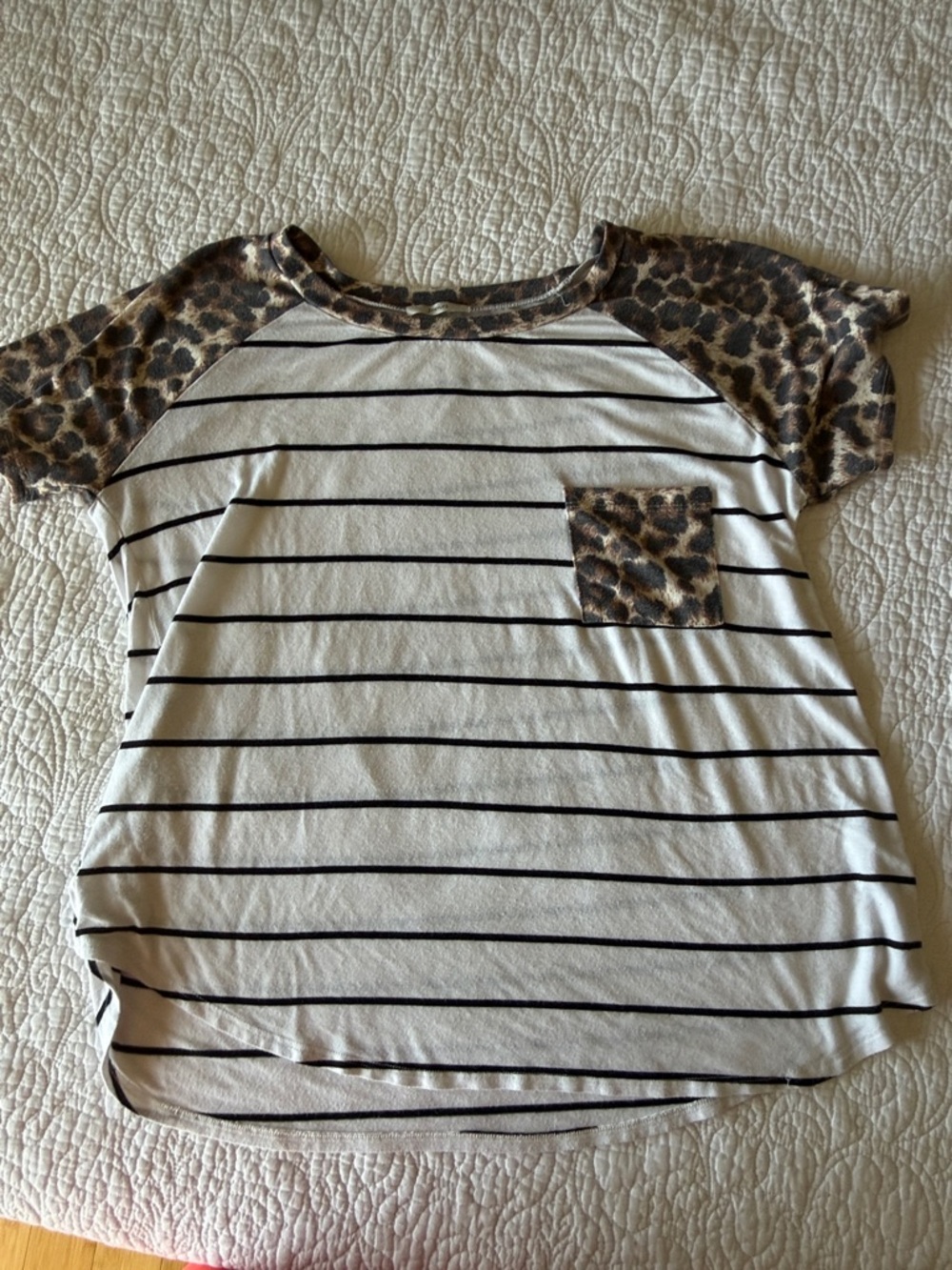 JODIFL White Black Striped Tee with Leopard Accents